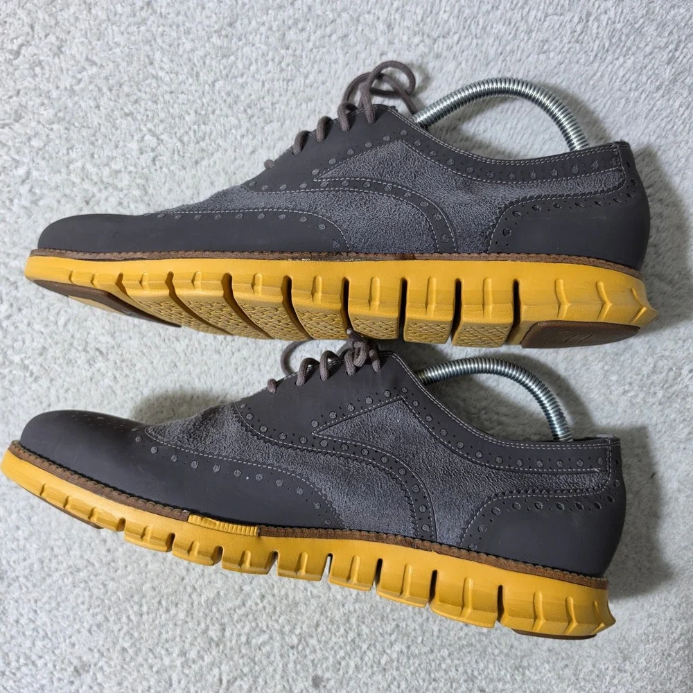 Cole Haan Zerogrand Wingtip Oxford Mens 10.5 Grey Yellow Brogue C23737